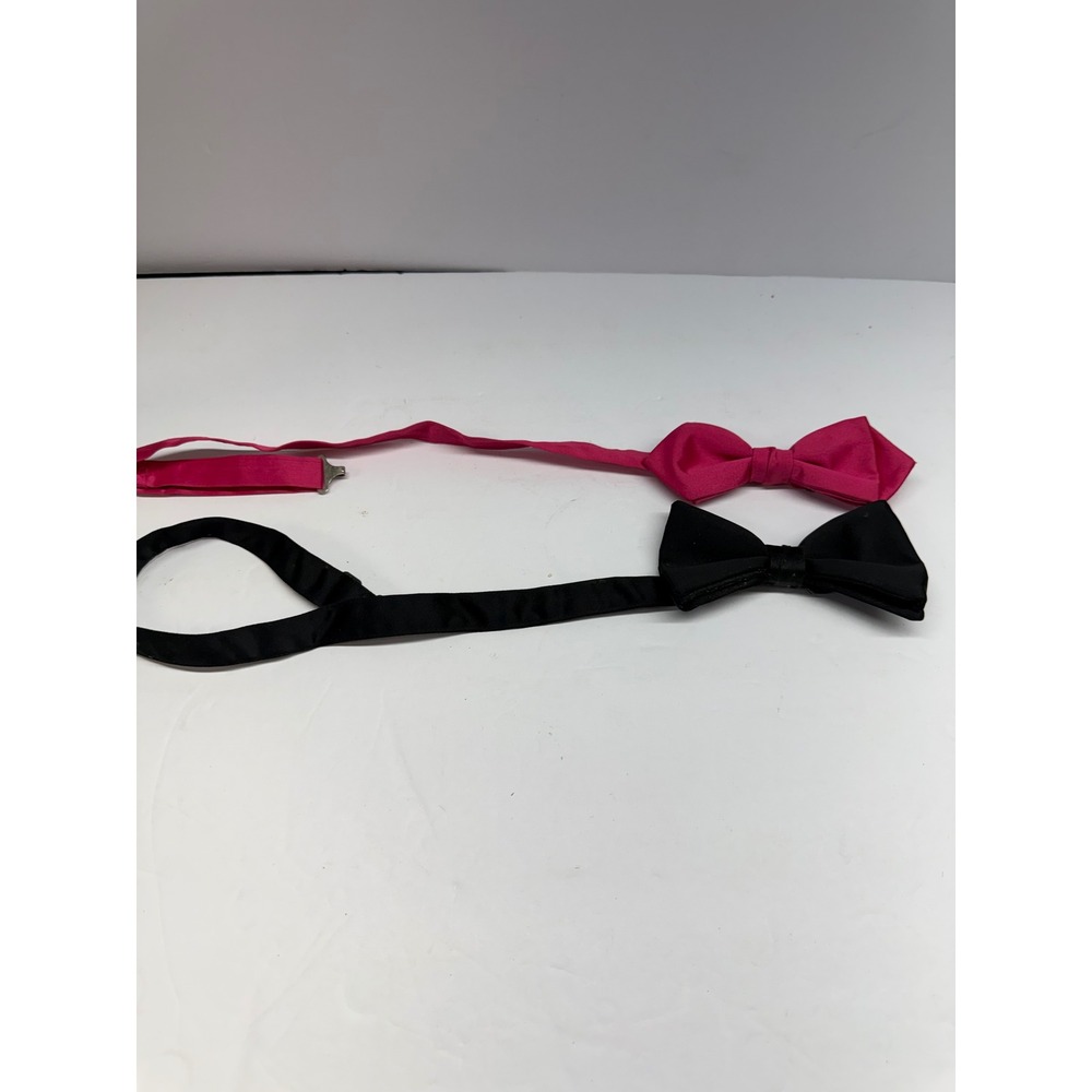 L&M Fashions Pre-Tied Bow Tie Set Black and Hot Pink Adjustable Formal Wear